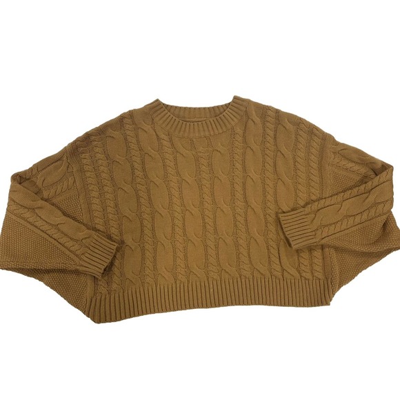 Thinkable Cable Knit Women's Sweater Cropped Pullover Size Medium Brown - Picture 3 of 8